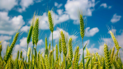 Obraz premium wheat field against the background of a cloudy sky