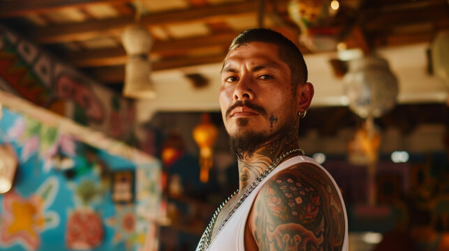 A criminal portrait in a Mexican background