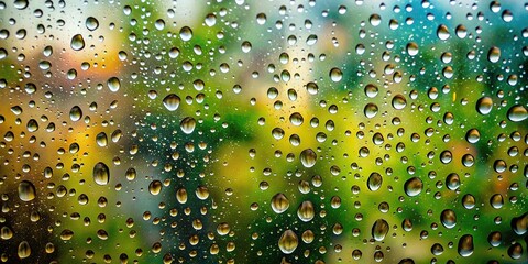 Close-up of water droplets on a window pane after a rainy day - Powered by Adobe