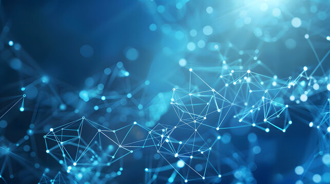 dynamic web of interconnected dots and lines on vibrant blue. technology and communication network illustration. generative ai