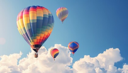 Fototapeta premium Up, Up, and Away: A Vibrant Display of Colorful Hot Air Balloons in the Clouds