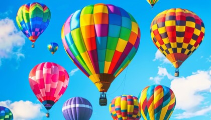Obraz premium Up, Up, and Away: Capturing the Beauty of Colorful Hot Air Balloons in Flight