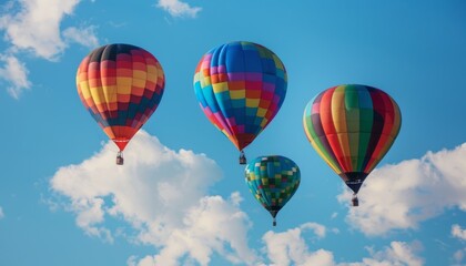 Naklejka premium Vibrant Ascension: Colorful Hot Air Balloons Soaring in the Sky at 7:4