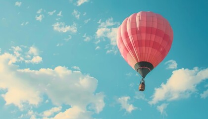 Fototapeta premium Vibrant Hot-Air Balloon Soaring Through Blue Skies