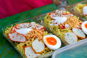 Dry Egg Noodles with Red Pork and Fish Balls