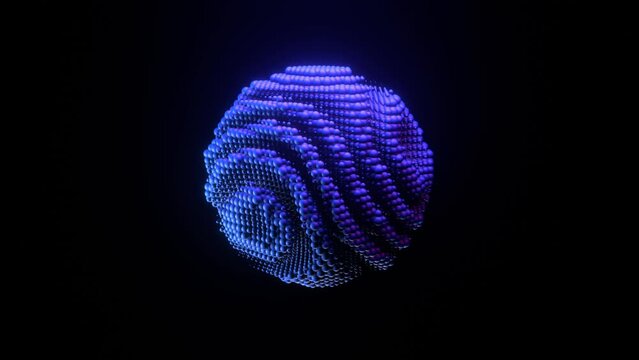Loop dynamic 3d sphere. Abstract wavy shape with balls. 3d splash animation.