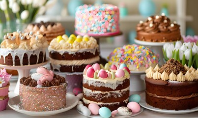 Easter cakes available for purchase at bakery,  Generative AI