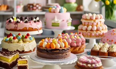 Easter cakes available for purchase at bakery,  Generative AI