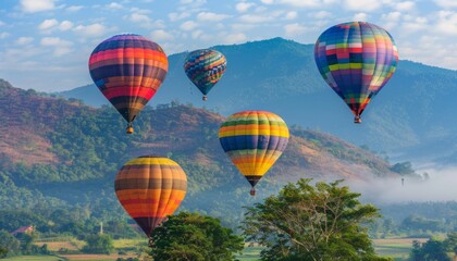 Obraz premium Up, up, and away: Spectacular views of colorful hot-air balloons soaring over Phucheefa Mountain in