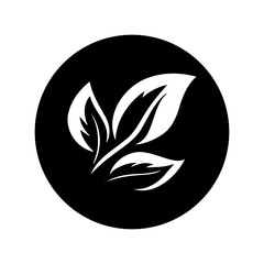 Fototapeta premium A black and white icon showing three leaves enclosed in a circle
