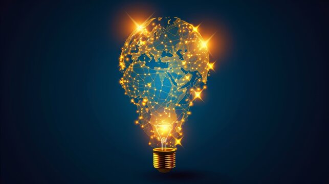 Symbolism of global energy crisis Abstract light bulb world map 
