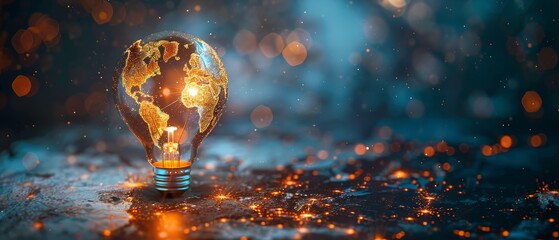 Symbolism of global energy crisis Abstract light bulb world map 