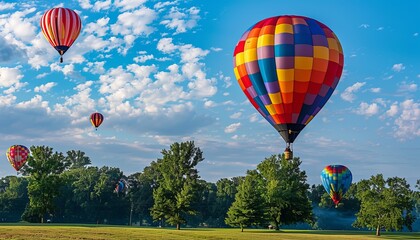 Fototapeta premium A Colorful Collection: Hot Air Balloons Soar at the New Jersey Ballooning Festival