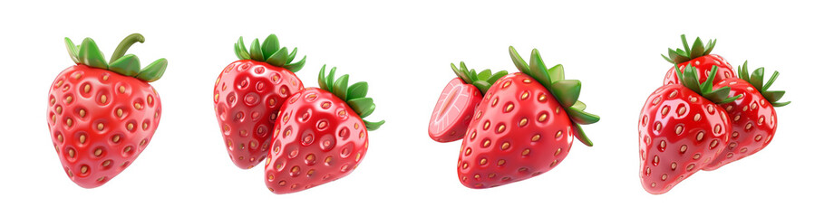 3d cartoon strawberry fruit, full of fun and creativity,ideal for healthy eating promotion isolated on transparent background cutout png