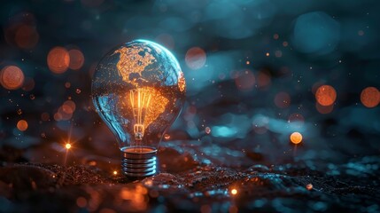 Symbolism of global energy crisis Abstract light bulb world map 
