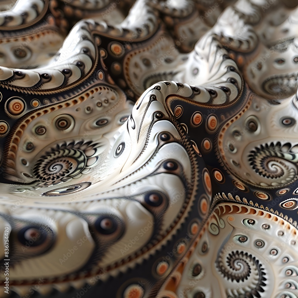 Aufkleber a patterned fabric with a spiral design is shown in a close up. the design is made up of small dots 