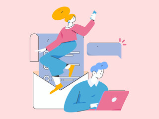 Communicate with consultants flat vector character concept operation hand drawn illustration
