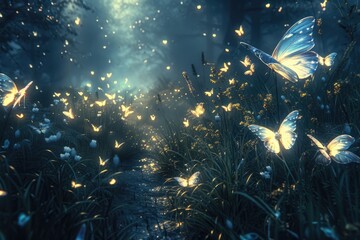 A hidden glade where time stands still, filled with fluttering butterfly fairies weaving dreams...