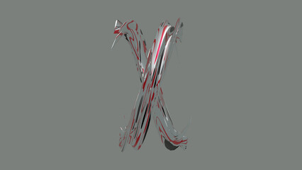 A  Candy  in the shape of the letter X SILVER AND RED METALLIC COLOR 3D Logo illustration3D render red color 