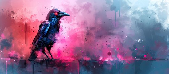 black raven against a pink background Generative AI