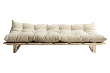 Wooden Futon Sofa Bed with Beige Cushion