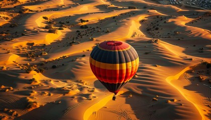 Naklejka premium Floating Above the Desert: A Journey in a Hot Air Balloon - AR 7:4
