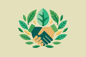 Minimalist vector artwork handshake icon composed puzzle pieces, signifying collaboration and teamwork