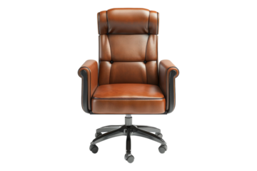 Brown Leather Office Chair with Black Base