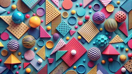 Trendy Contemporary Art: 3D Neo Memphis Geometric Composition