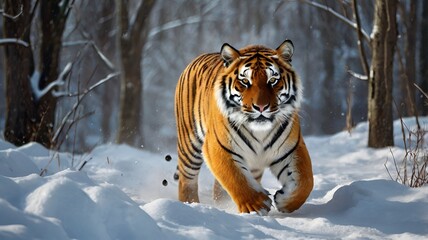 Obraz premium Granater AI A tiger walking through snow-covered woods, blending in with the white landscape.