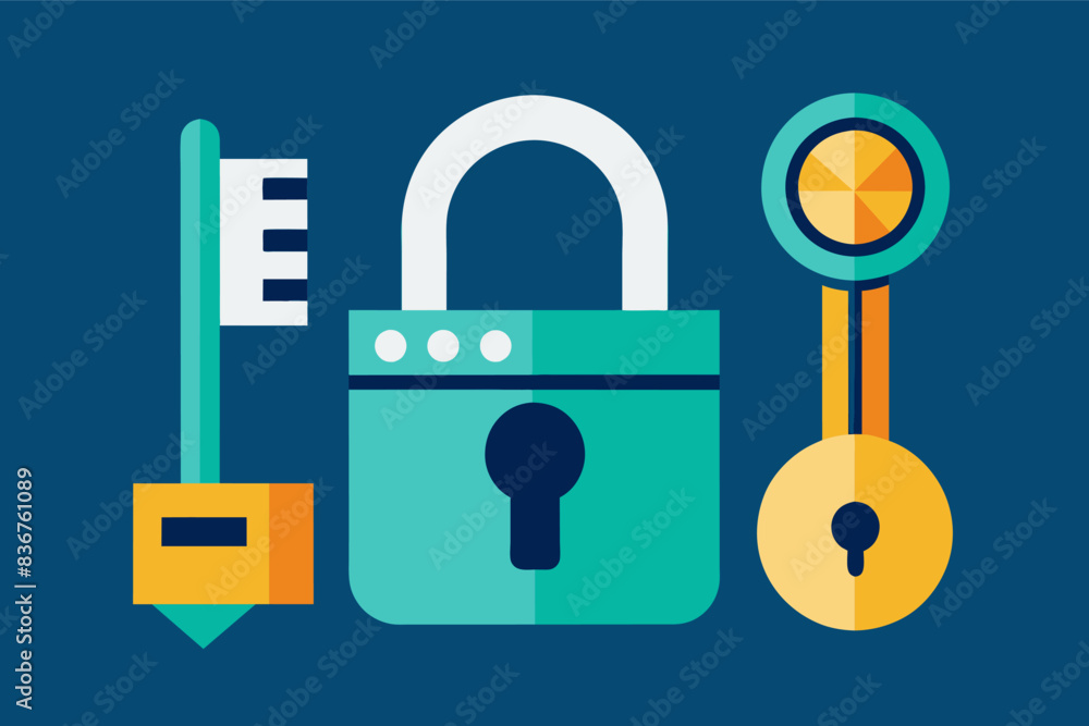 Poster a lock, key, and keyhole with a key, minimalist vector lock and key, symbolizing security and the pr