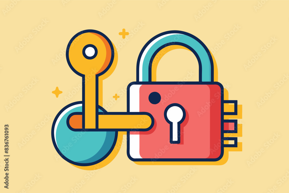 Poster a lock, key, and keyhole with a key, minimalist vector lock and key, symbolizing security and the pr