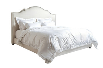 Fototapeta premium Elegant White Upholstered Bed with Pillow Top Mattress