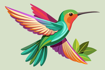 a colorful hummingbird flying in the air, hummingbird hovering in mid-air, its wings a blurcolor as it sips nectar from a flower
