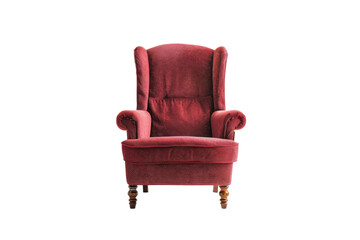Fototapeta premium Red Velvet Armchair with Wooden Legs