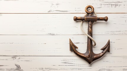 anchors on white wooden background