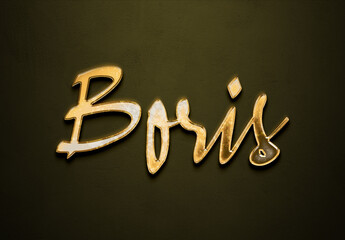 Old gold text effect of name Boris with 3D glossy style Mockup.