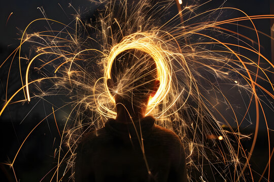 innovative sparks illuminate darkness, embodying inspiration and creativity. generative ai