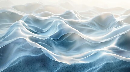 Obraz premium Soft and Dreamy Minimalist Scene Featuring a Hyperrealistic Product with Wavy Fiber Background and Ripples in Light Azure and White