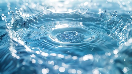 Soft and Dreamy Minimalist Scene Featuring a Hyperrealistic Product with Wavy Fiber Background and Ripples in Light Azure and White