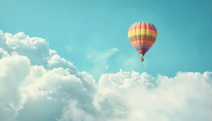 Naklejka premium Enchanting Adventure: Hot Air Balloon Soaring Through Blue Skies