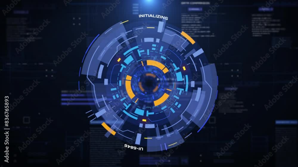 Aufkleber Futuristic HUD UI interface rotating target monitoring system element. Digital technology circular 4K motion graphic