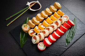 sushi set on the black background