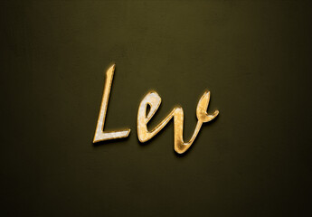 Old gold text effect of name Lev with 3D glossy style Mockup.