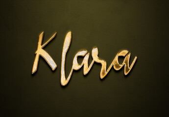 Old gold text effect of name Klara with 3D glossy style Mockup.