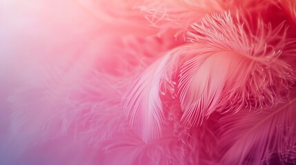Wallpaper blending rich and light hues in gradient, bordered by pink feathers, central text space clear and pristine.