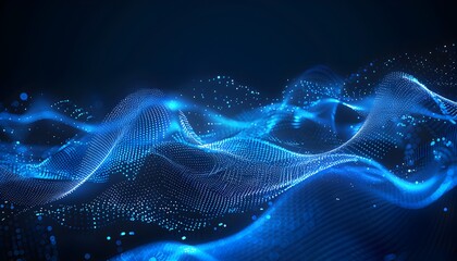 Abstract digital background with blue lines and dots, forming an abstract landscape
