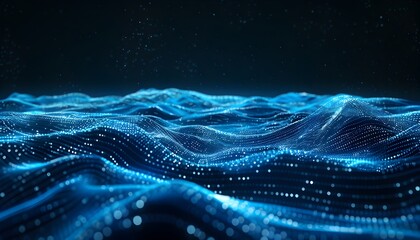 Naklejka premium Abstract digital background with blue lines and dots, forming an abstract landscape 