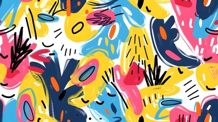 Obraz premium and Carefree Doodle Inspired Seamless Pattern with Playful Shapes and Vibrant Colors for Diverse Design Applications