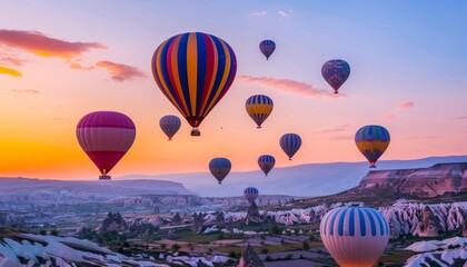Obraz premium Enchanting Sunrise: Hot Air Balloons Paint the Sky Above Goreme Historical National Park
